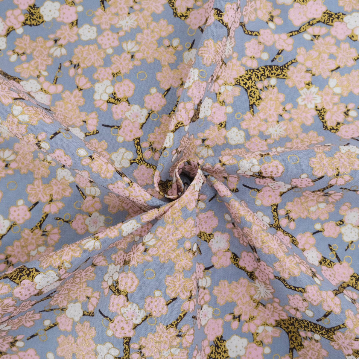 Sakura Mini Lurex-Printed Cotton with Gray and Blue Background - Maison Klem